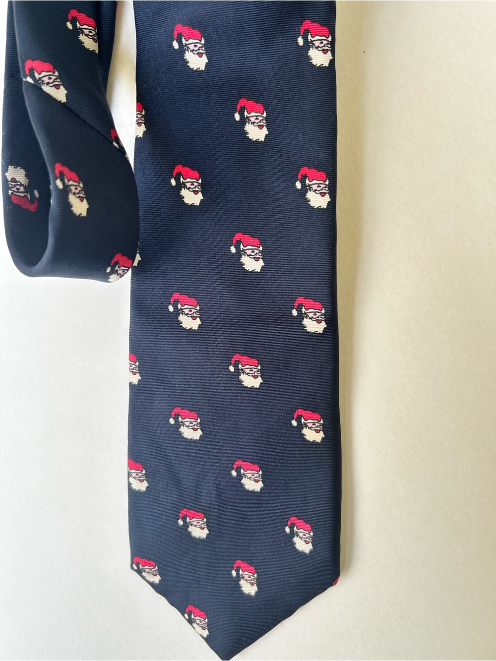 Navy Silk Tie with Red & White Santa Motif